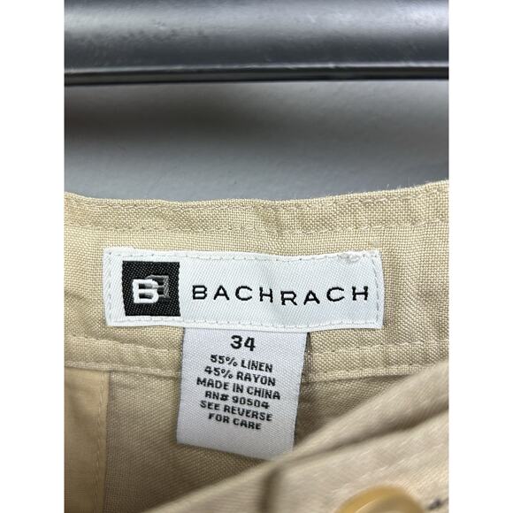 Bachrach Beige Khaki Linen Pants 34 Drawstring Relaxed Casual Resort Flat - Picture 4 of 7